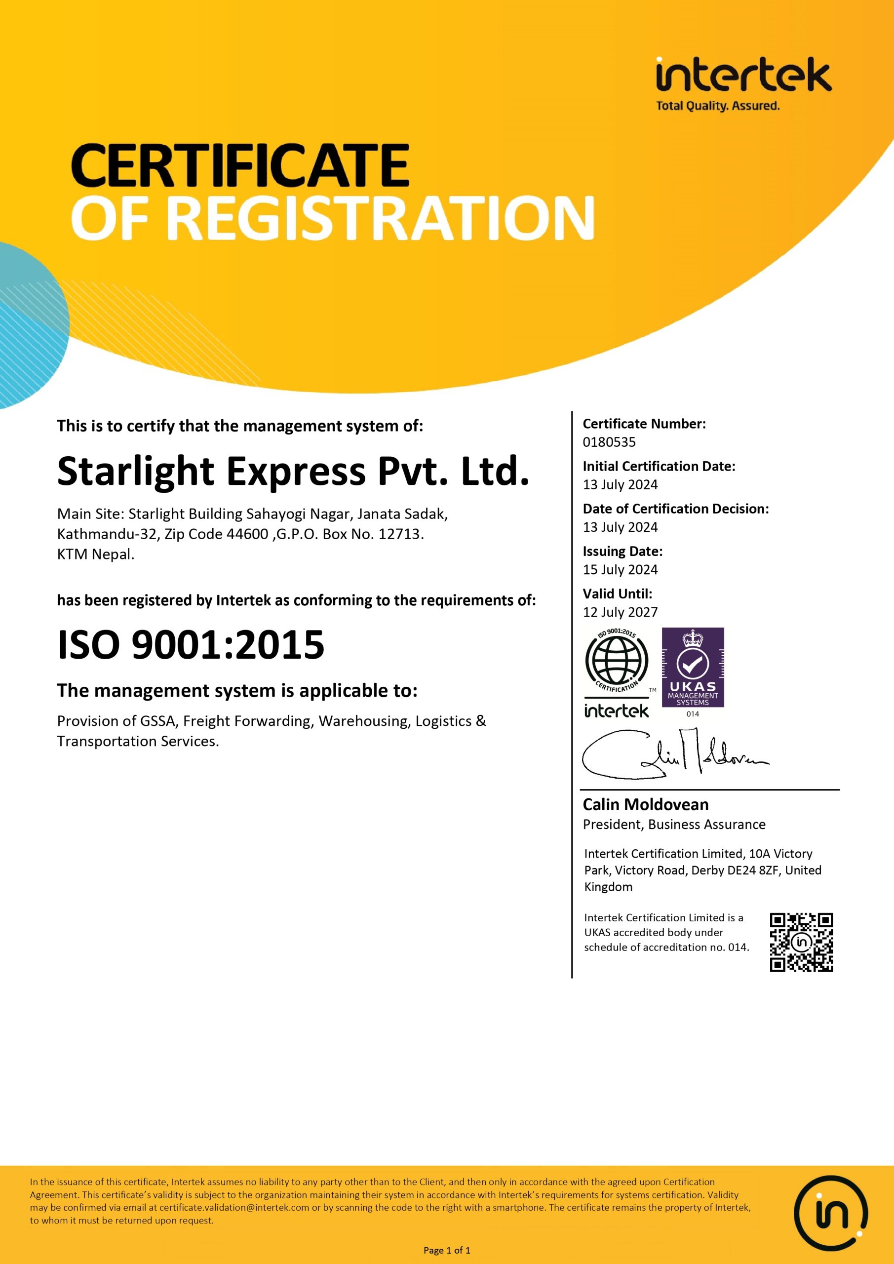 Celebrating Starlight Express's ISO 9001:2015 Certification